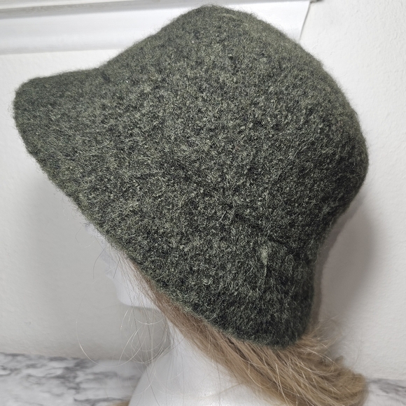 Olive Green Fuzzy Hand Felted Wool Bucket Hat  Vintage 90\'s Style, one size main image 10